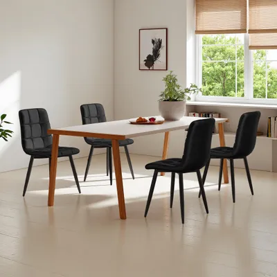 Image de INONEFT, ensemble de 4 chaises de salle à manger, chaises de cuisine rembourrées avec dossier, capacité de charge jusqu'à 150 kg, idéales pour le salon, la cuisine ou la salle à manger, en velours, couleur noire