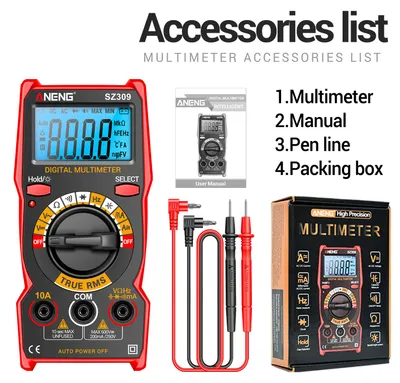 Obrázok produktu pre Aneng SZ309 Inteligentný multimeter s 1999 meracími bodmi, vysoko presný elektrický tester s LCD podsvietením, voltmeter a ampérmeter pre striedavý a jednosmerný prúd – Nástroje pre elektrikárov