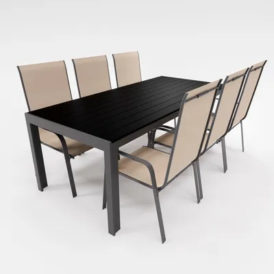Produktbild von Gartenmöbel Set Alu Tisch 7-tlg. 6x Stapelsessel Essgruppe Gartenset beige Sitzgruppe