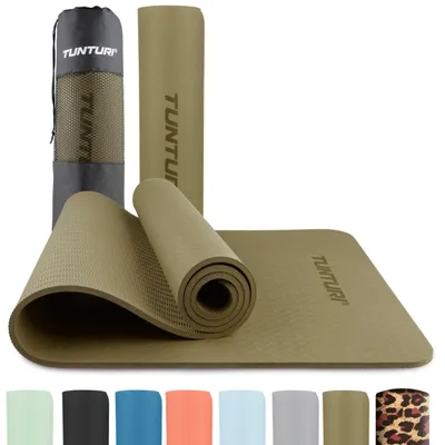 Productafbeelding van Tunturi Yoga Mat 8mm - Pilates mat - Extra dikke fitness mat - 183x61x0,8 cm - Incl Draagtas - Ecologisch materiaal - Eenvoudig te reinigen - Groen