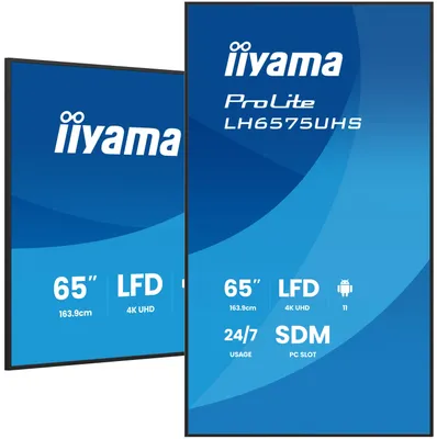 Obrázok produktu pre iiyama LH6575UHS-B2AG, Plochá digitálna tabuľa, 163,8 cm (64.5"), LCD, 3840 x 2160 px, Wi-Fi, 24/7