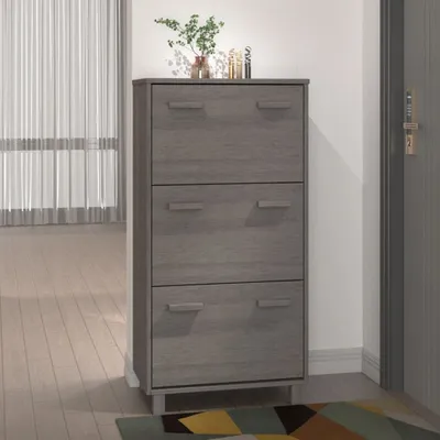 Produktbild von vidaXL Schuhschrank HAMAR Hellgrau 59,5x35x117 cm Massivholz Kiefer - Schuhschrank - Schuhschränke - Schuhschrank Holz - Schuhschrank Massivholz