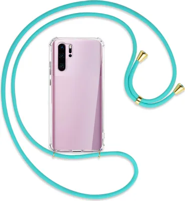 Produktbild von Handykette Backcover-Schutzhülle mit Band (Metall goldfarben) für Huawei P30 Pro - türkis