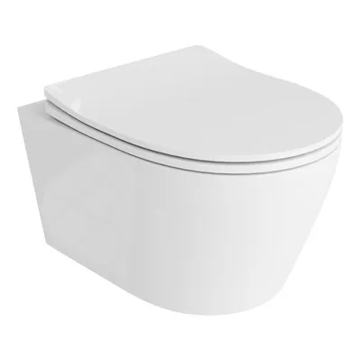 Produktbild von LAVITA Wand-WC Praia | HŠnge Toilette | Toilettendeckel mit Absenkautomatik & Metallscharniere | Toiletten SpŸlrandlos HŠngend | Toilettenbecken | 360x480x395 cm | Wei§er Glanz
