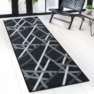 Produktbild von Teppich-Läufer auf Maß Printed Anthrazit mit Streifen rutschfest & pflegeleicht 67 x 300 cm