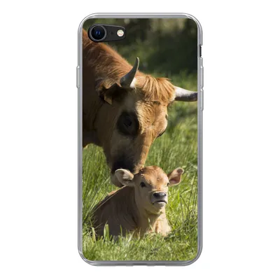 Produktbild von MuchoWow® Handyhülle Schutzhülle Hülle für iPhone 7 Kuh - Gras - Horn - Kalb Silikon Softcase Handy Hülle - Kartenhalter
