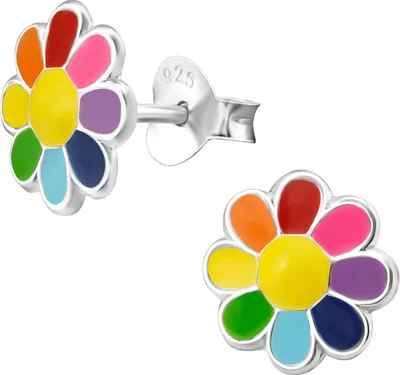 Produktbild von Ohrstecker 925 Sterling Silber mit bunter Blume Regenbogen