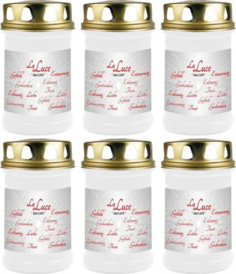 Produktbild von Grabkerze Weiß 6er Pack, Brenndauer: 48 Stunden ( je Kerze ), Motiv: LaLuce