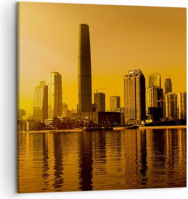 Produktbild von Bild auf Leinwand - Leinwandbild - Stadt â € <Agglomeration Fluss Flugzeug - 50x50cm - Wand Bild - Wanddeko - Leinwanddruck - Bilder - Kunstdruck - Leinwand bilder - Wandkunst - AC50x50-2726