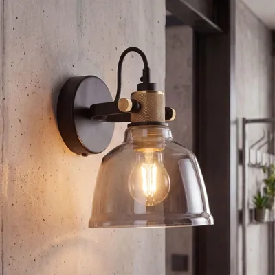 Produktbild von Wandlampe E27 Ø 20 cm Schwarz Glas Metall Industrial Design Küche Wandleuchte