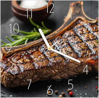 Produktbild von Wanduhr aus Glas mit Motiv Gegrilltes Steak- 30 x 30 cm - inkl. Aufhängesystem