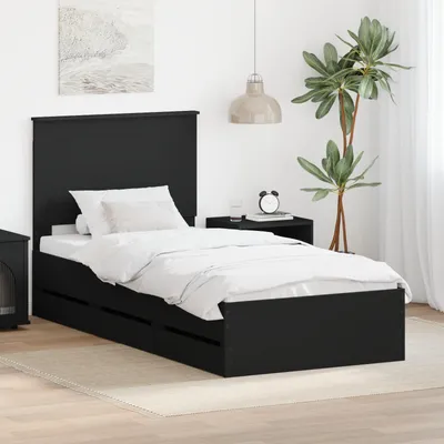Obrázek produktu pro vidaXL Rám postele se zásuvkami černý 100 x 200 cm Dřevěná konstrukce