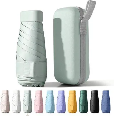 Imagen del producto de Paraguas de viaje compacto y resistente al viento Unyqoos®, con protección UV UPF50, 6 refuerzos metálicos, 245 g, 15 x 3,5 cm, plegable con mango de aluminio