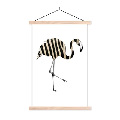 Produktbild von MuchoWow® Textilposter Flamingo - Zebra - Schwarz und weiß 120x180 cm mit holzfarbenen Rahmen - Textil-Plakat