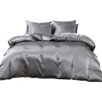 Produktbild von 3 Teilig Satin Bettwäsche Set,Sommerbettwäsche Set 200x200cm, mit 2 Kissenbezug, Grau