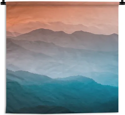 Produktbild von MuchoWow® Wandteppich Wandbehang Berge - Sonne - Orange - Natur 150x150 cm Tapisserie Dekoration Wandtuch - Wohnaccessoires - Modernes