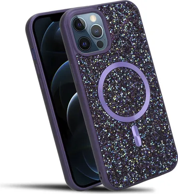 Immagine prodotto di Cadorabo custodia per Apple iPhone 12 / 12 PRO custodia glitter compatibile con MagSafe in LILA custodia magnetica per cellulare Sparkle Diamond per Apple iPhone 12 / 12 PRO custodia protettiva in cristallo antiurto con forza magnetica