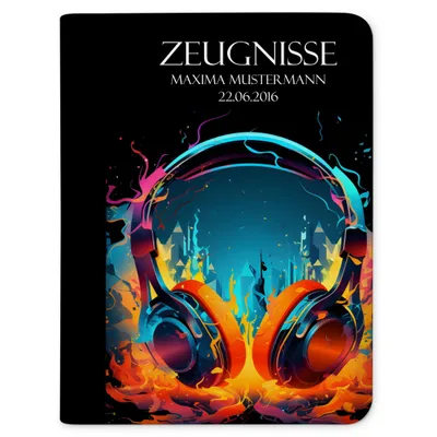 Produktbild von Zeugnismappe, Dokumentenmappe, Ordner A4, Kopfhörer Neon