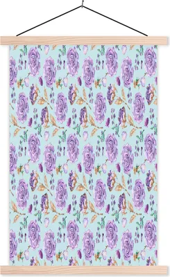 Produktbild von MuchoWow® Textilposter Blumen - Rosen - Flieder 40x60 cm mit holzfarbenen Rahmen - Poster
