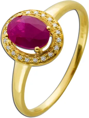 Produktbild von Rubinring Gelbgold 585 14K roter Edelstein Diamanten 0.05ct 18