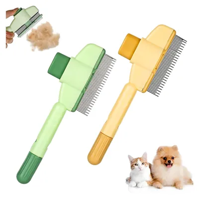 Produktbild von 2 Stück Katzenbürste für Unterfell, Hundebürste für Kurzhaar, Selbstreinigende Katzenkamm mit Knopf, Flohkamm für Katzen, Entfernt Knoten und lose Haare