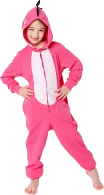 Produktbild von Ladeheid Kinder Mädchen Jungen Schlafoverall Tierkostüm Jumpsuit bunt Tiermotiv Verkleidung LA40-232 (Dunkelrosa Dino, 134-140)