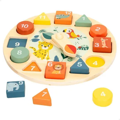Productafbeelding van Holzuhr, jungle-design, diameter 22 cm, educatief speelgoed voor kinderen