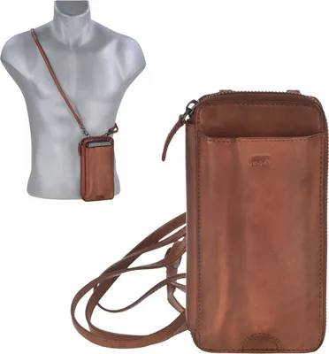 Produktbild von Bear Design Handy Umhängetasche mit Geldbörse knautschig weiches Leder cognac