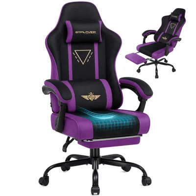 Obrázok produktu pre Herná stolička GTPLAYER, ergonomická, s látkovým povrchom, pružinovým sedákom, nastaviteľnými podrúčkami a opierkou nôh, nosnosť 150 kg