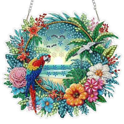 Productafbeelding van Diamond Painting Hanger Set, Strandbloemen, 5D, DIY, raamdecoratie, zonnewijver, knutselset, GSL027