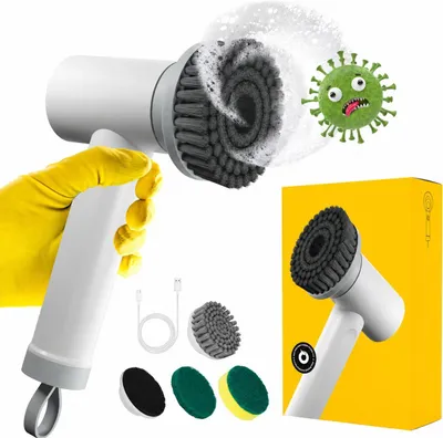 Produktbild von Elektrische Reinigungsbürste Akku kabellos für Bad Küche Auto, Power Spin Scrubber mit 3 Aufsätzen, IPX5 wasserdicht, USB-C, bis 45 Min Laufzeit