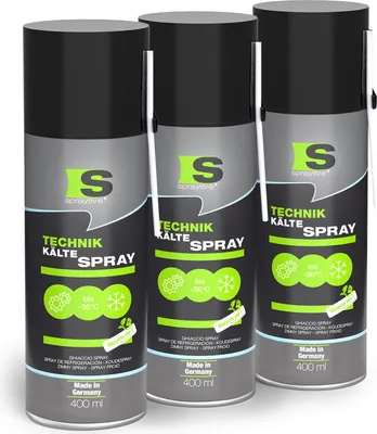 Three cans of spraytive Technik Kälte Spray arranged side-by-side.