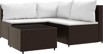Productafbeelding van vidaXL 4-delige loungeset voor de tuin met kussens, bruin, van polyrotan
