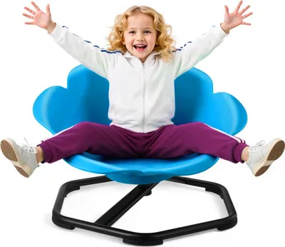 Immagine prodotto di Sedia girevole per bambini - Sedia girevole sensoriale cilindrica - Portata 100 kg - Base metallica antiscivolo - Favorisce l'equilibrio e la coordinazione - Migliora la concentrazione - Blu