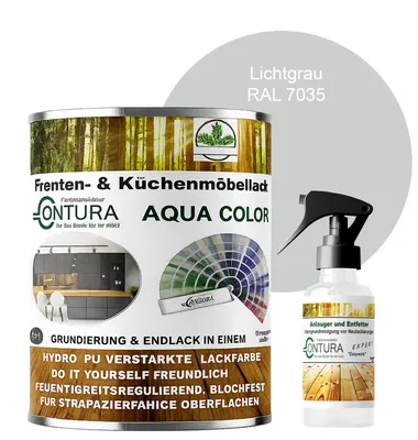 Produktbild von 750ml. + Anlauger - Contura Küchenmöbellack RAL Möbellack SEIDENMATT SET Möbelfarbe Holzlack Buntlack Küchenlack - RAL 7035 Lichtgrau