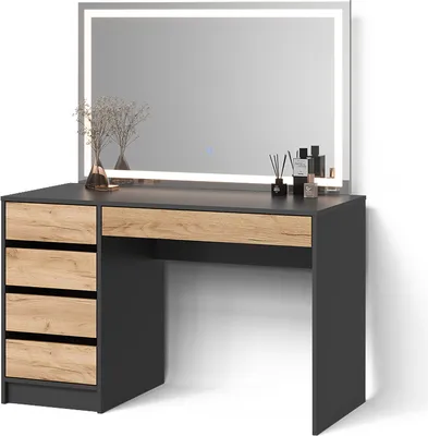 Image de Coiffeuse Livinity Imola Anthracite/chêne doré 120cm avec éclairage LED, Model 53096