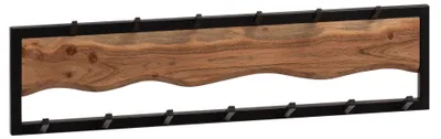 Produktbild von WOHNLING Wandgarderobe Akazie Massivholz / Metall 80x20x8 cm Hakenleiste für Jacken Schals und Mützen Flurgarderobe mit Wellenmuster Garderobe Wand
