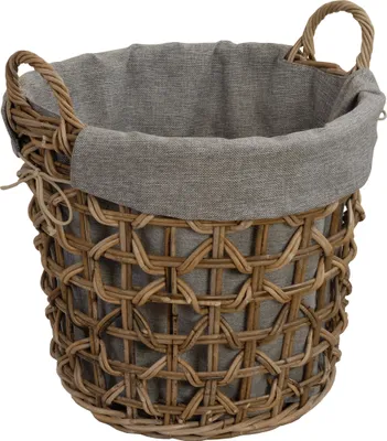 Produktbild von KRINES HOME Praktischer Flechtkorb/Wäschekorb mit schönem Flechtmuster, Aufbewahrungskorb aus echtem Rattan, Tragekorb mit Inlett (Rund)
