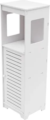 Produktbild von Badezimmerschrank - WC-Aufbewahrung mit 3 Fächern - Große Kapazität - Mit Tür - PVC - Vielseitig für Bad, Büro, Wohnzimmer - Weiß