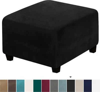 Obrázek produktu pro (Černá) Čtvercová stolička kryt Stretch Osmanská krytina Plyš, Stretch Stool Cover Anti-Slip Footstool Jacquard Slipcovers s elastickým dnem