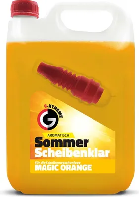 Produktbild von Scheibenwischwasser mit Orange Duft | Gebrauchsfertig Scheibenklar Sommer | ScheibenReiniger für Scheibenwaschanlagen mit Trichter | Magic Orange, 5 L