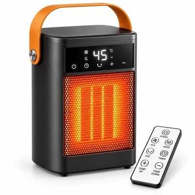 Produktbild von Keramik Heizlüfter 1500W, PTC Elektroheizer mit Oszillation, Timer, Touchscreen & Fernbedienung, leiser Mini Raumheizer für Büro Schlafzimmer