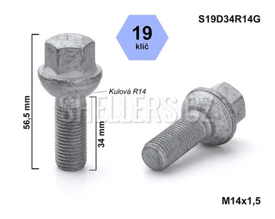 Obrázek produktu pro Kolový šroub M14x1,5x34 kulový R14, klíč 19, S19D34R14G, výška 59