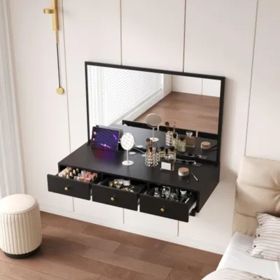 Produktbild von Schminktisch Hängender mit Spiegel,3 Schublade,Kosmetiktisch 100×105×45 cm (B×H×T)