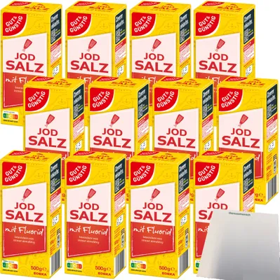 Produktbild von Gut & Günstig Jodsalz mit Fluorid besonders rein 12er Pack (12x500g Packung) + usy Block