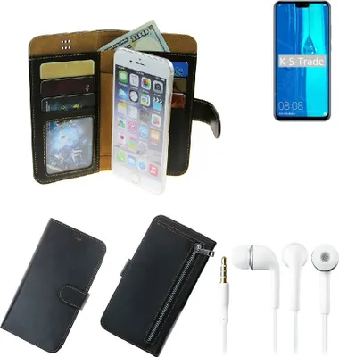 Produktbild von TOP SET Handy Hülle Schutz Hülle kompatibel mit Huawei Y9 (2019)  schwarz aus Kunstleder + Kopfhörer Smartphone Tasche vollwertige Geldbörse