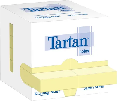 Produktbild von Tartan Notes Haftnotizen 38 x 51 mm hellgelb 12 Blöcke á 100 Blatt