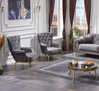 Produktbild von Chesterfield 2x Sessel Textil Polstermöbel Luxus Polster Sitz Wohnzimmer