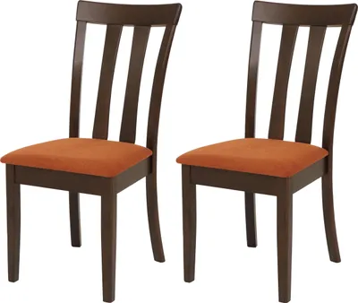 Image de lot de 2 chaises de salle à manger HWC-G46, chaise de cuisine, tissu/textile bois massif ~ structure foncée, orange