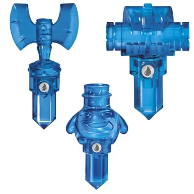 Three blue translucent Skylanders Trap Team toys are displayed against a white background.